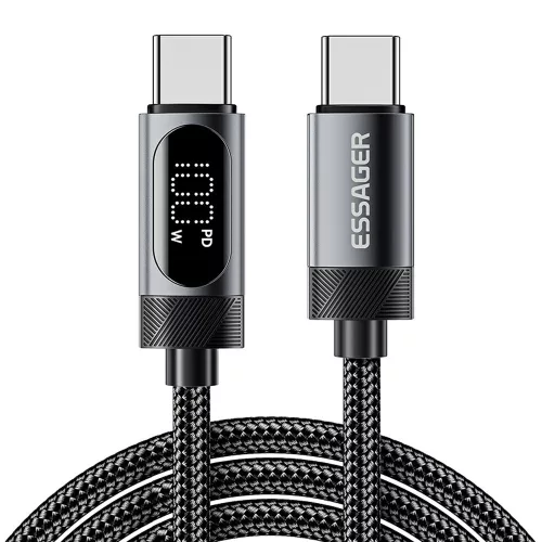ESSAGER ES-X64 - 2 meters, Type-C - Type-C, USB cable. Digital display, 100W charging, pearl cloth cover