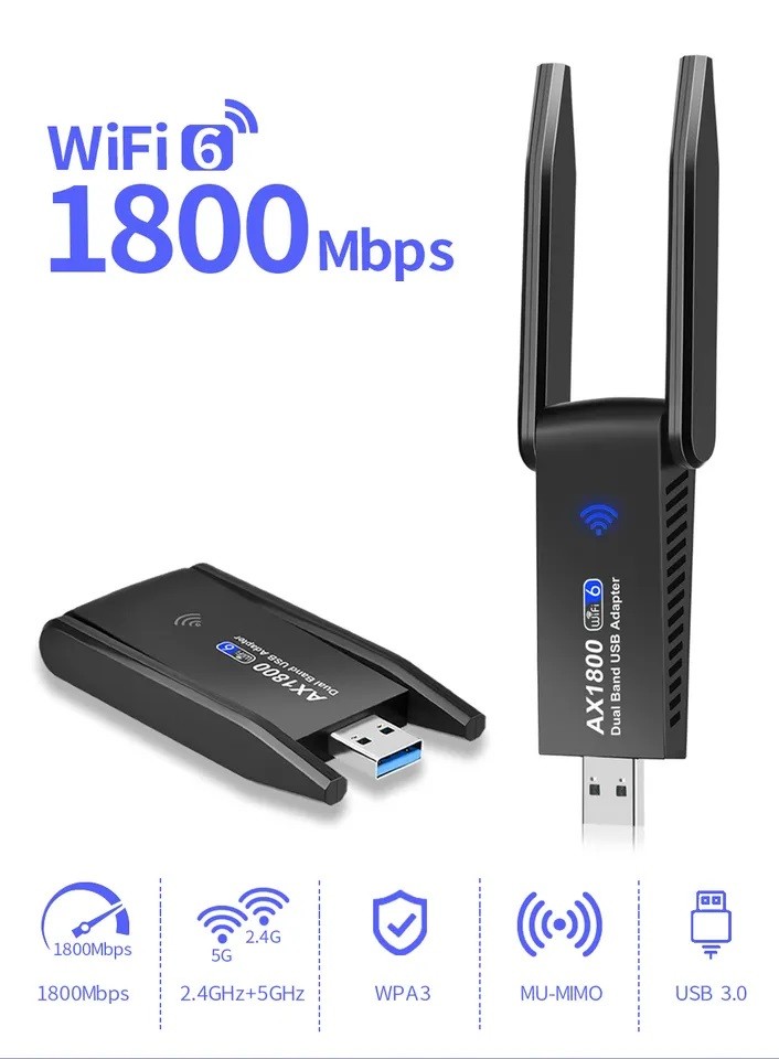 USB 3.0 AX1800 Wifi6 Adapter 2.4GHz5GHz Dual Band USB Wireless