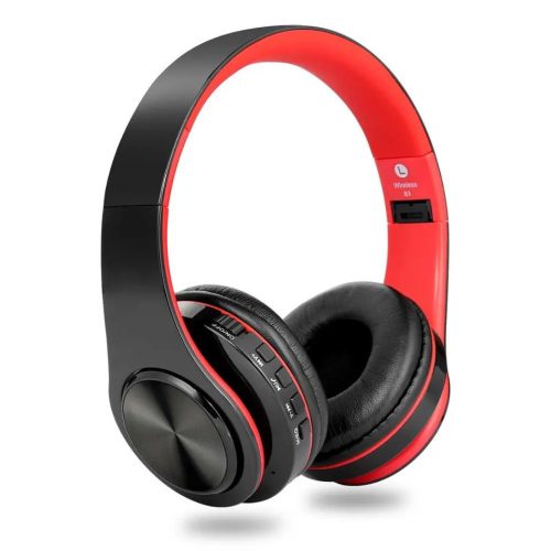 HiGi D-422 - Bluetooth 5.0 headphones - 10 hour operating time, 40mm speaker, built-in microphone, BT + 3.5 Jack connection - black - red