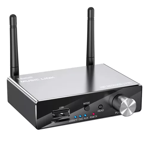 HiGi® LY35 - Bluetooth V5.3 receiver and transmitter unit in one, metal housing, with remote control - 30m range, 6 in 1