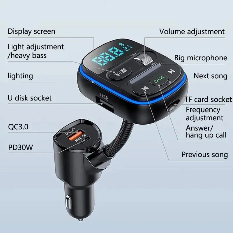 HiGi® - T77 Car bluetooth V5.0 FM Transmitter & car USB fast