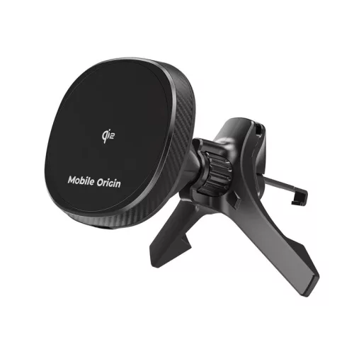 Mobile Origin® CA15 - 15W MagSafe wireless car charger + phone holder. Flat fan grille mountable