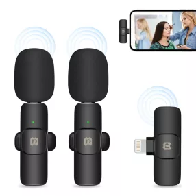   PULUZ PU3150B Wireless Lavalier Noise Reduction Microphones and receiver (2x microphones + 1x receiver) for iPhone / iPad - Black 