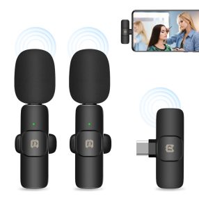   PULUZ PU3151B Wireless Lavalier Noise Canceling Microphones and Receiver (2x Mic + 1x Receiver) For All Android Devices - Black