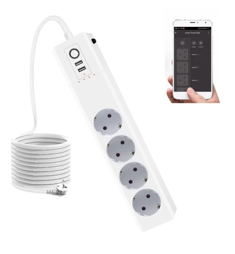 RSH® WT012-EU - SMART smart power strip: 4x separately controllable sockets + 2x USB charger. Surge protected, App control