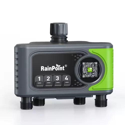 RainPoint® HTV405FRF - 4-zone garden tap-mounted irrigation valve - 250m range, flow measurement, App control