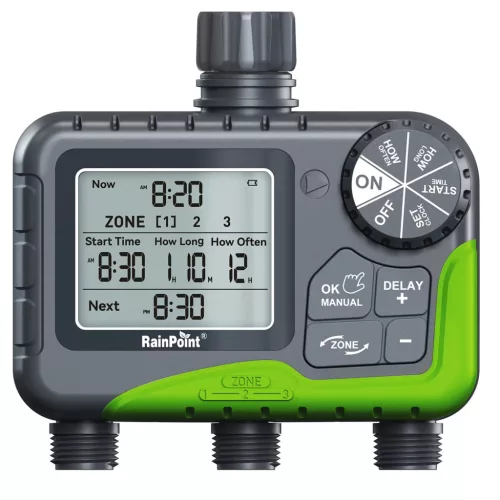 RainPoint® ITV305 - garden tap mounted irrigation valve - 2 separately controllable outputs with repetitive timing settings