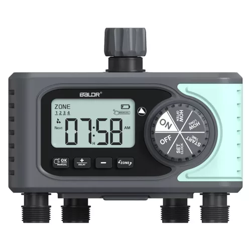 RainPoint® ITV405 - 4-zone garden tap-mounted irrigation valve - 4 individually controllable outputs, 1-week, 3 per Day watering cycle setting timing