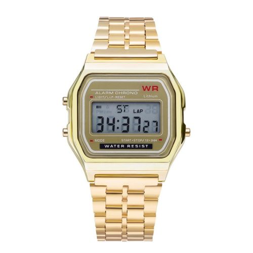 Retro quartz watch - gold color, waterproof design (IP44), stainless steel case