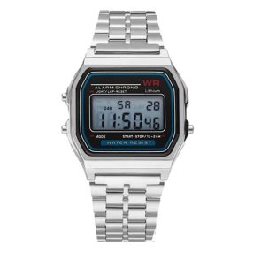   Retro quartz watch - silver color, waterproof design (IP44), stainless steel case