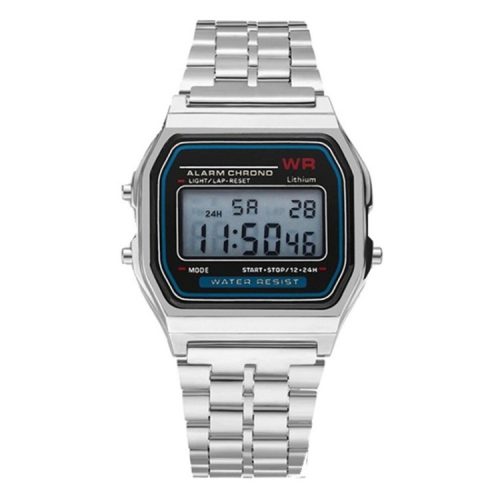 Retro quartz watch - silver color, waterproof design (IP44), stainless steel case