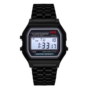   Retro quartz watch - black color, waterproof design (IP44), stainless steel case