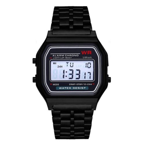 Retro quartz watch - black color, waterproof design (IP44), stainless steel case