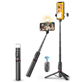   Q12s - Tripod and selfie stick - removable Bluetooth remote | 750 mm long | LED lighting and flash | strong aluminum stem - black