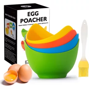   Egg Poacher - Poached Egg Cooker with Ring Standard, Silicone Egg Poacher Cup for Microwave or Stovetop Egg Poaching, with Extra Oil Brush, BPA Free, 4 Pack
