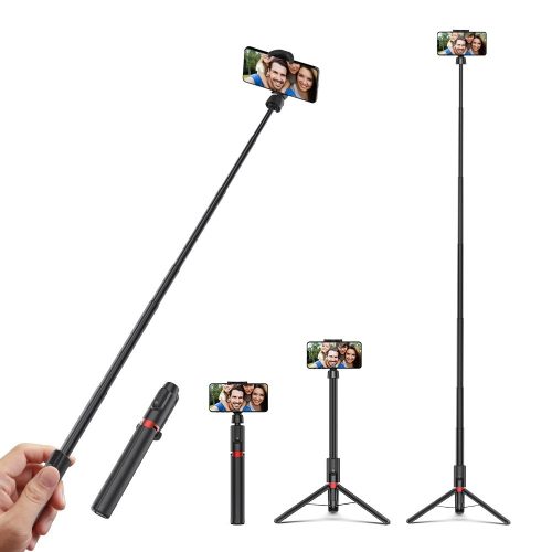Selfie stick, tripod + extra length -  1300 mm long, with pull-out stand, concealed legs, removable remote control