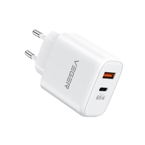 Veger 65W1A1C GaN: Dual port, 65W GaN tech. USB quick charger (1x USB-C 65W + 1x USB-A 18W)