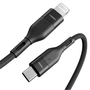   Veger CL01 - 3A USB Type-C - Apple Lightning cable - 120 cm, 3A charging, kevlar (pearl cloth) cover - black