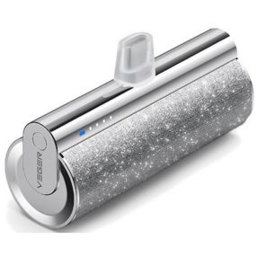   Veger Lipstick-C Power Bank with USB Type-C plug - 5000mAh capacity, for all USB Type-C products, PD3.0 charging - Silver