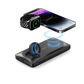   Veger MagMulti -  3 in 1 Magnetic Dual Wireless Charger Power Bank: 10000 mAh, Charge 4 Devices Simultaneously, Compact Size and Weight - Black