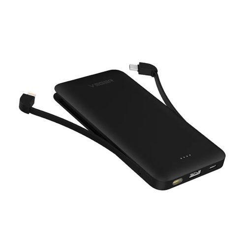 Veger VP1081 Power Bank 10000mAh - with built-in Type-C and Lightning cable, artificial leather cover, for charging 3 devices at the same time