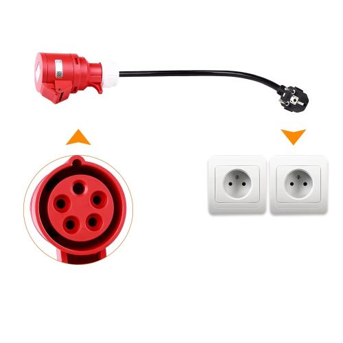 1 phase to 3 phase converter cable, for electric car charging - 1 phase 1x16A (3.7Kw) wall socket to 3x16A (11Kw) converter
