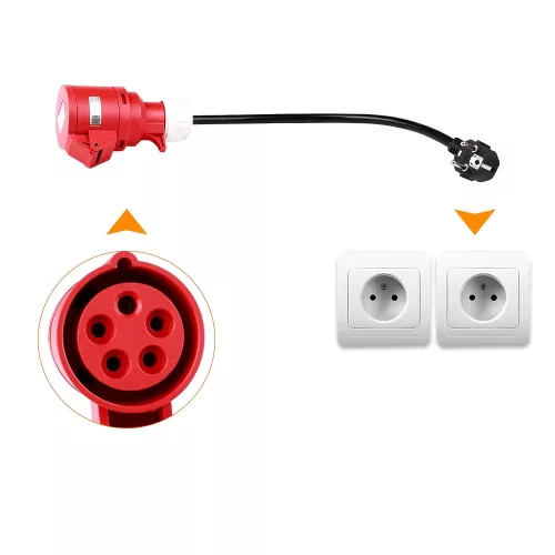 3 phase to 1 phase converter cable, for electric car charging - 1 phase 1x16A (3.7Kw) wall socket to 3x16A (11Kw) converter