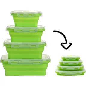   Collapsible, BPA-free silicone food storage box set - 4 pcs, collapsible - Green
