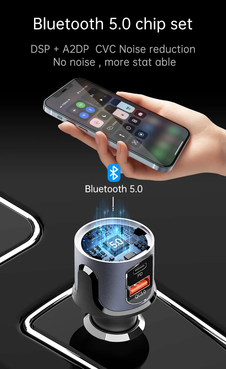 HiGi® - BC72 Auto-Bluetooth-V5.0-FM-Transmitter und Auto-USB
