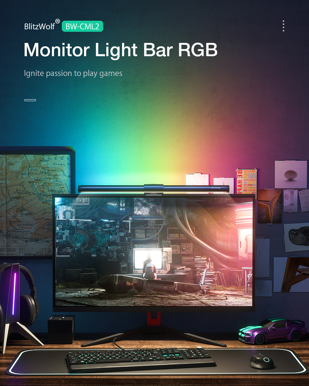 BLiTZWOLF LED Schreibtischlampe BW-CML2 RGB LED Lampe Monitor Licht Bar  Monitobeleuchtung Büro Schwarz