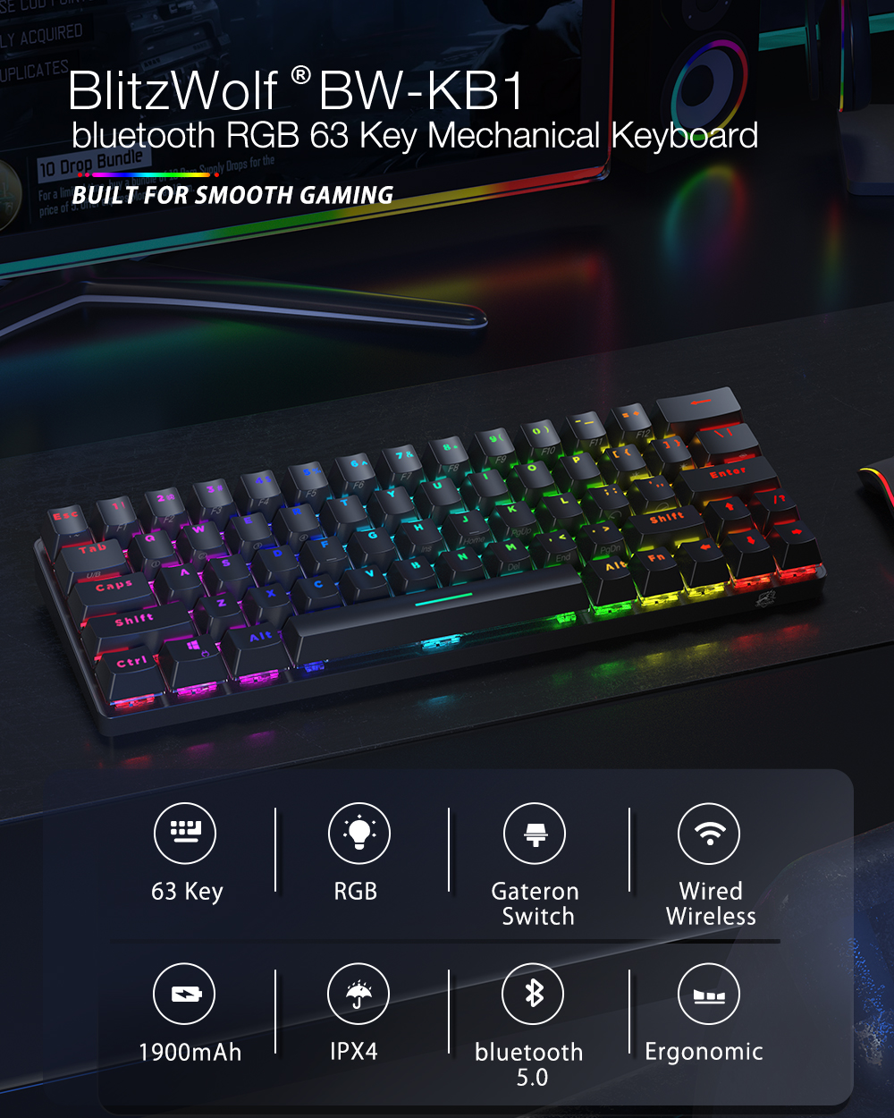 Blitzwolf Bw Kb1 Gamer Keyboard Mechanical Keys Rgb Led L
