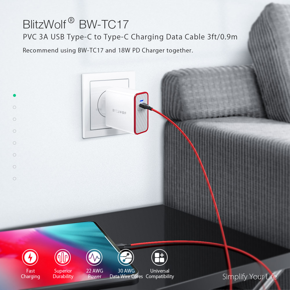 USB Type-C - Type-C cavo - BlitzWolf® BW-TC24 - 100W, lunghe