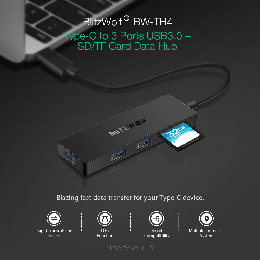 BlitzWolf BW-TH4 SD kártyaolvasó + 3x UBS3.0 Hub